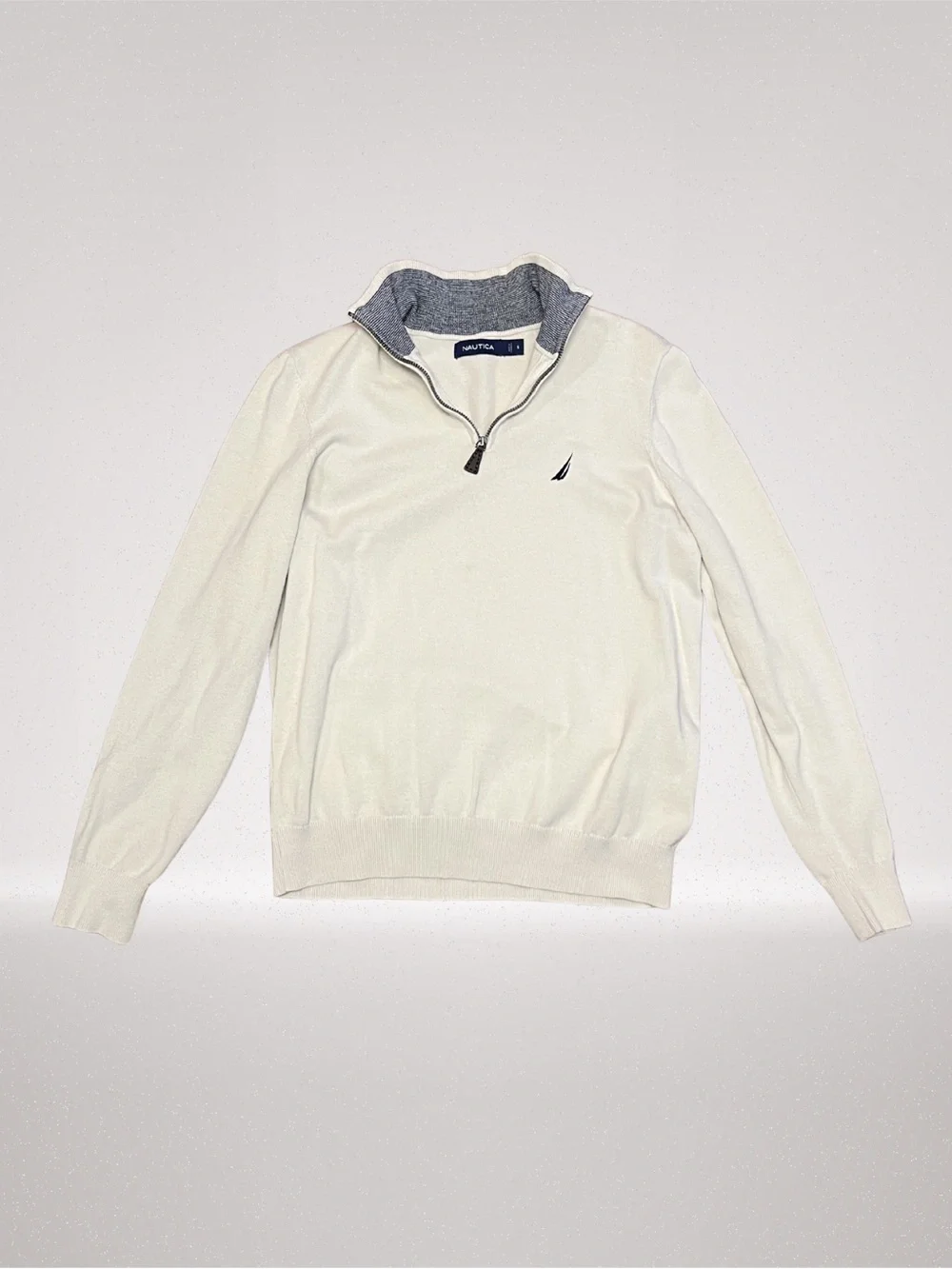 Nautica Women’s/Men’s Quarter Zip Sweater White Cotton Knit Pullover Size L